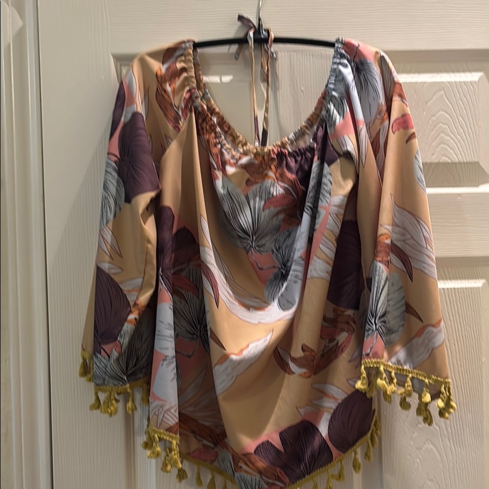 Floral Boho Blouse with Tassels